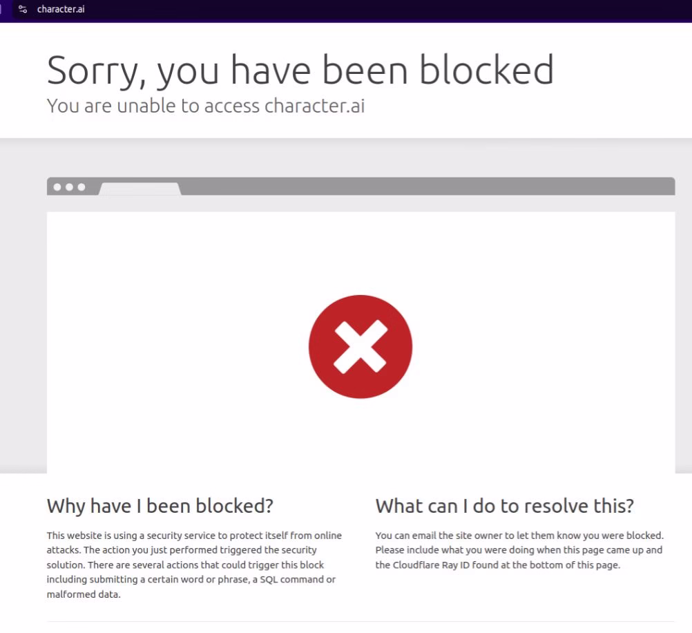 Character AI - sorry, you have been blocked
