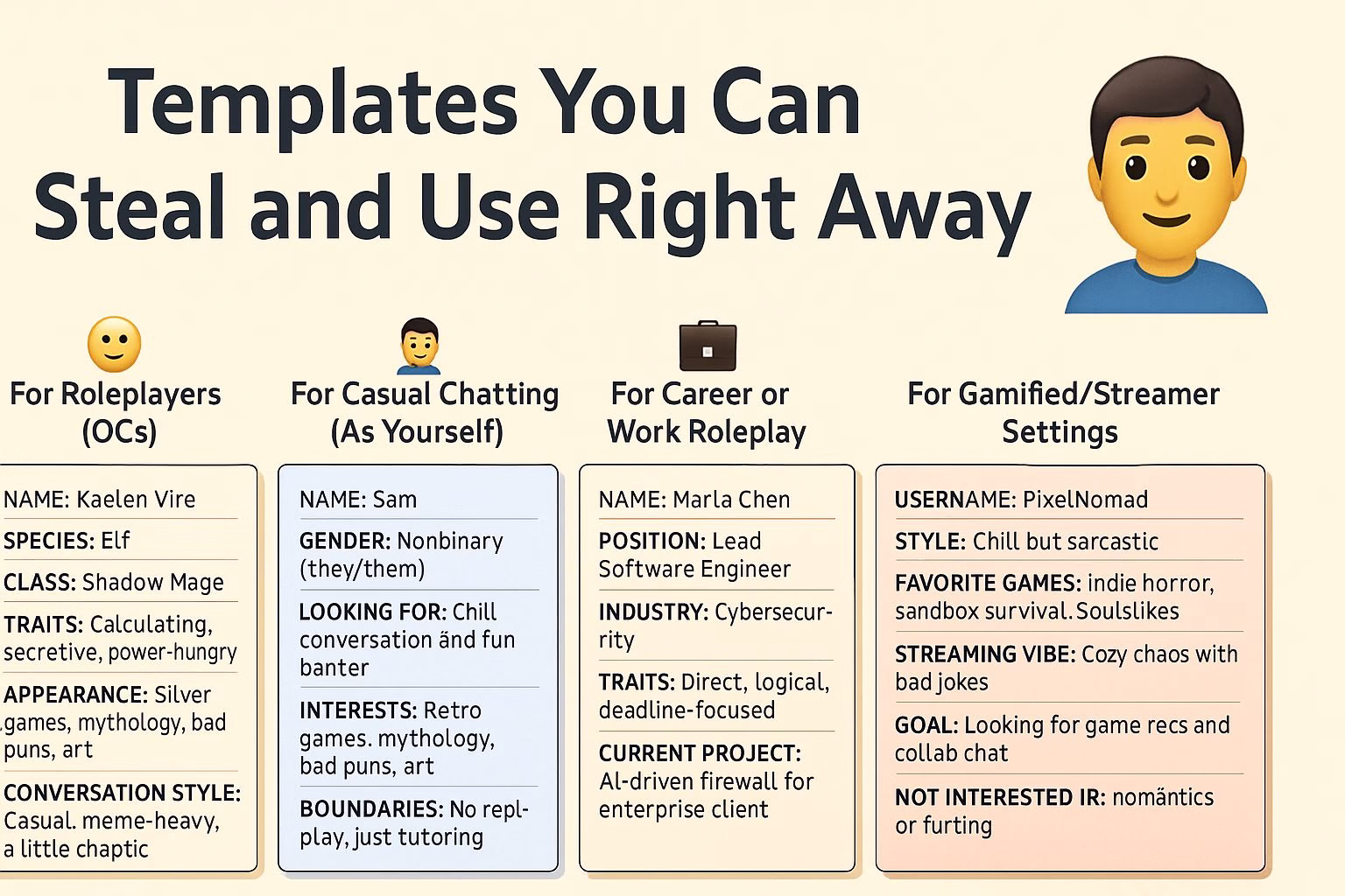 Templates to make your bots on Character AI remember you