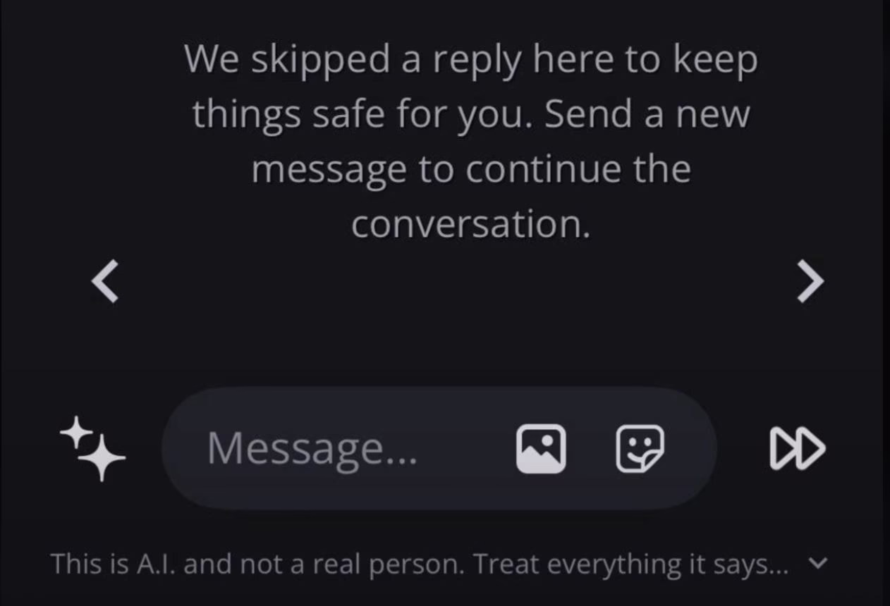 We skipped a reply here to keep things safe for you. Send a new message to continue the conversation.