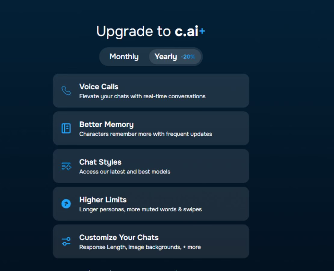 Paywalled Voice Calls on Character AI