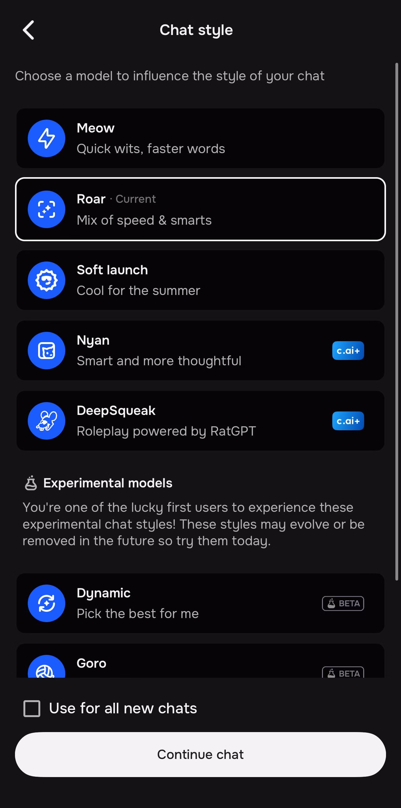 Character AI chat models