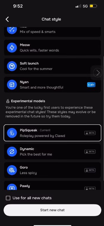 screenshot of now it’s under experimental models