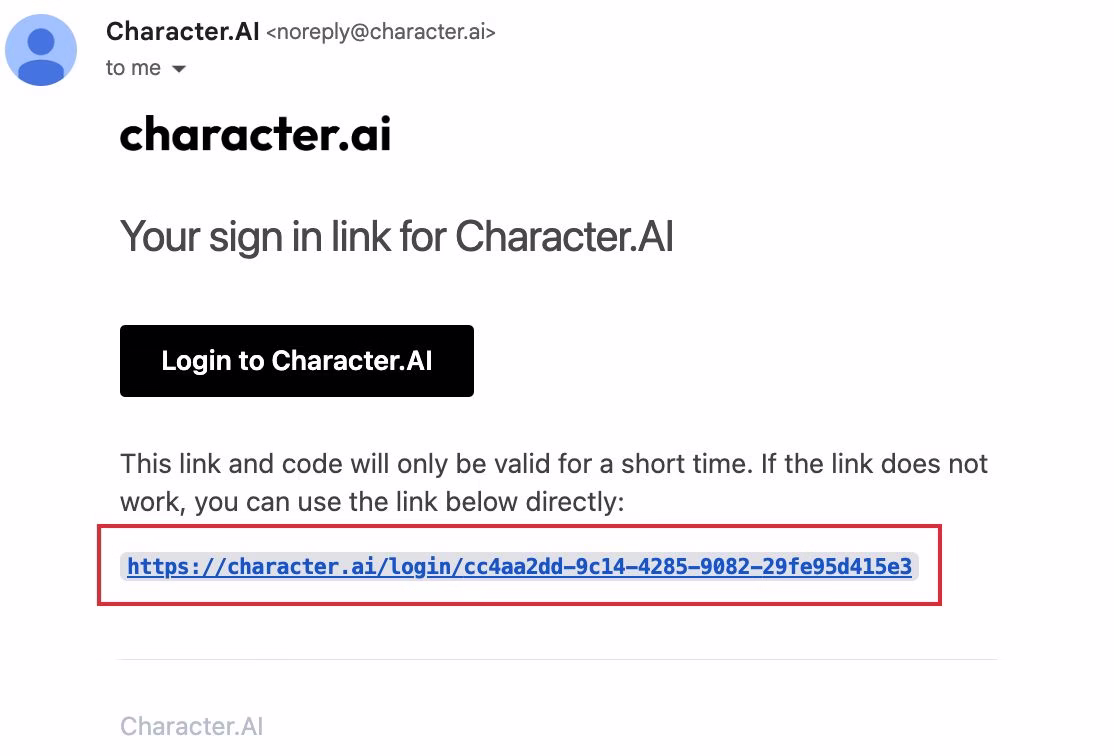 Your sign in link for character ai