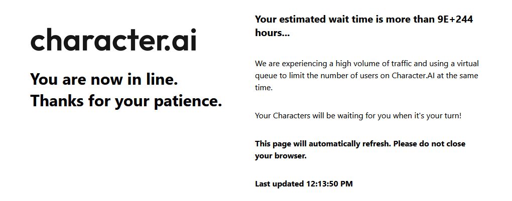 character ai estimated wait time