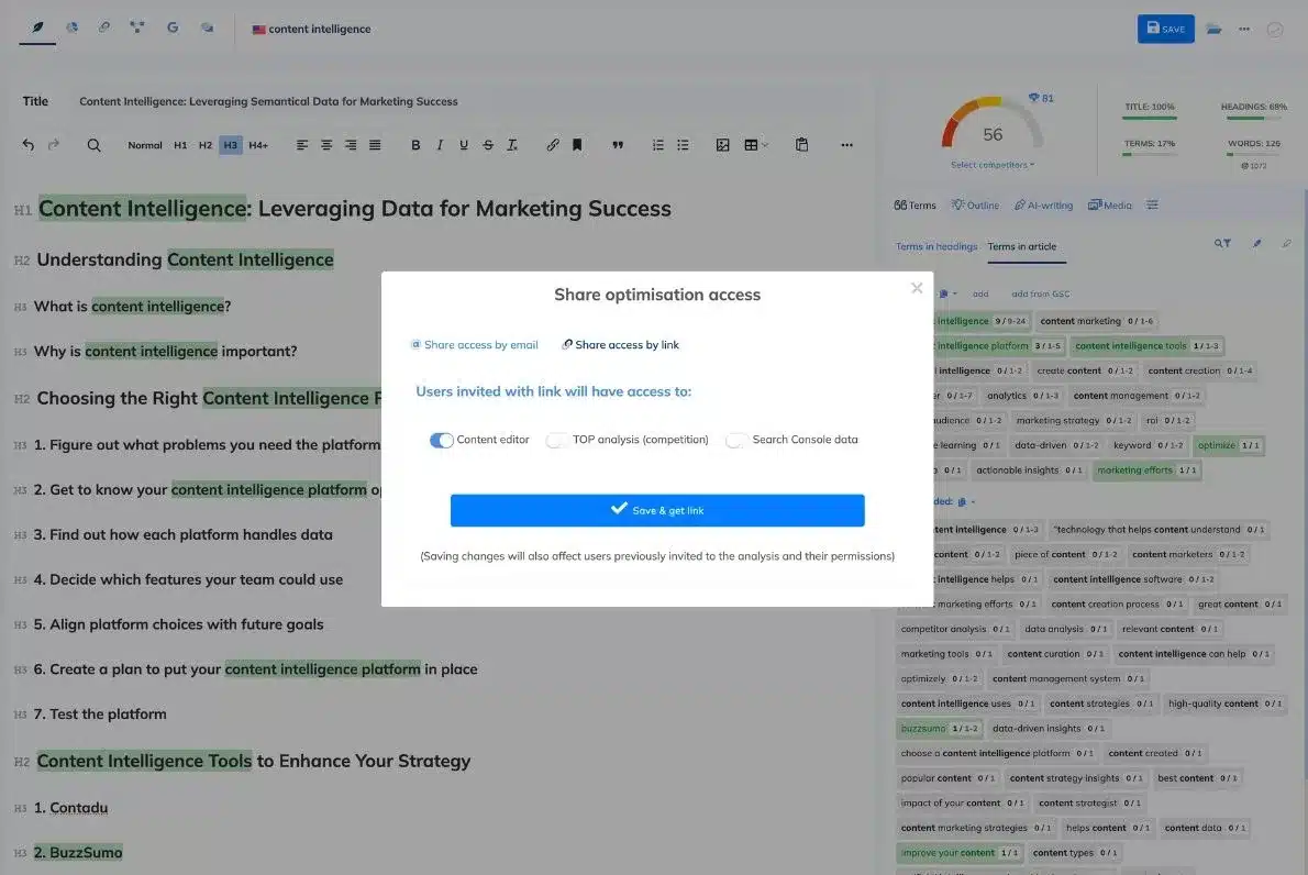 NeuronWriter team feature