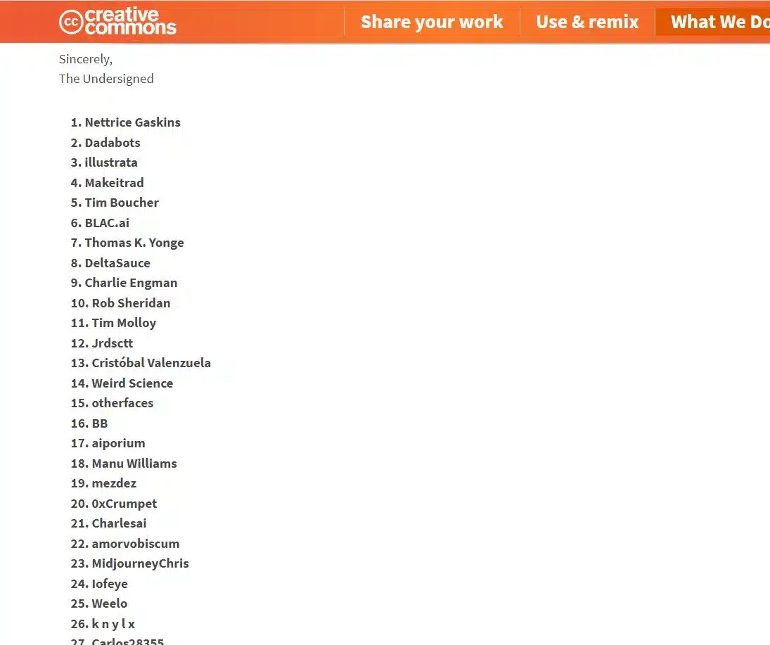 list of artists who've signed the open letter