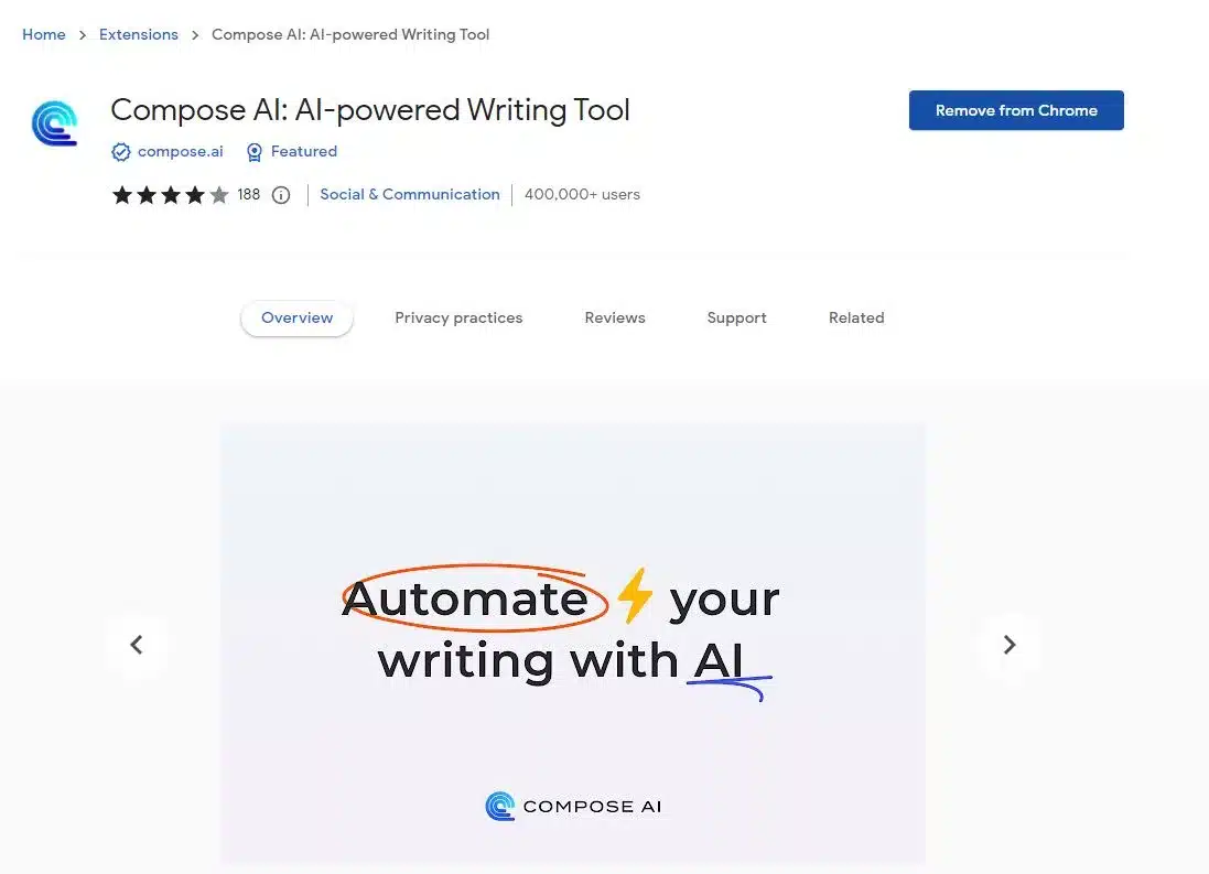 Compose AI Extension Chrome installation
