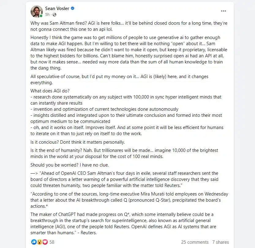 AGI speculations - Facebook post