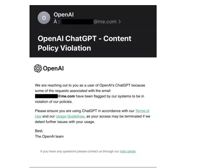 chatgpt content policy violation email