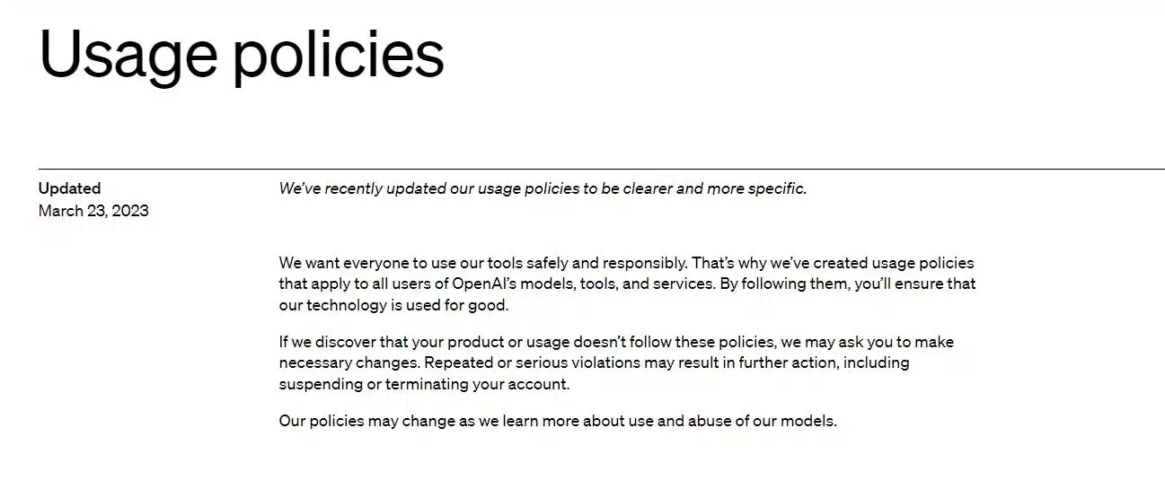 openAI usage policy