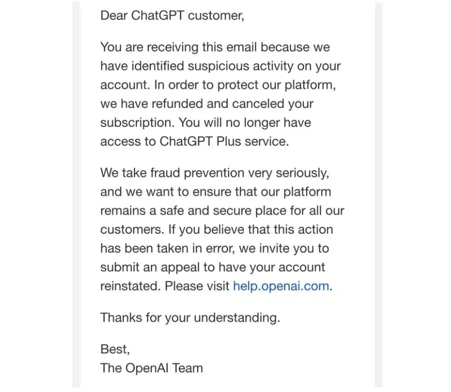 we have identified suspecious activity on your account