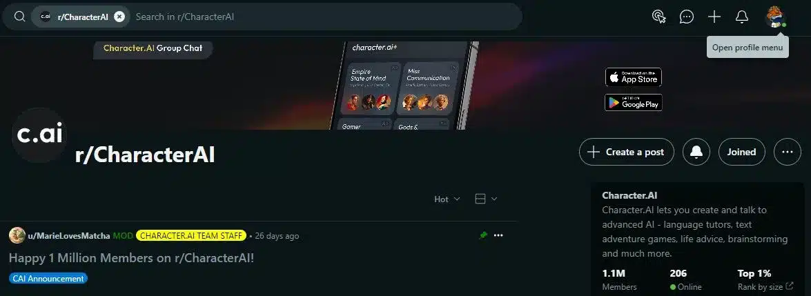 Character AI Reddit Community
