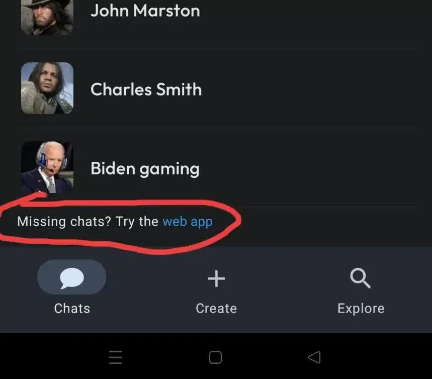 use the web app to access missing chats