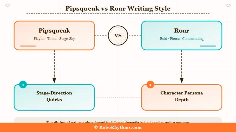 Pipsqueak vs Roar writing style comparison diagram