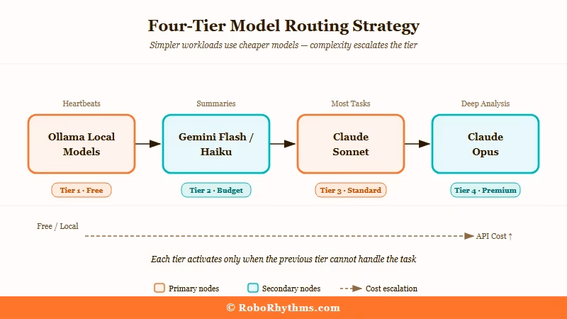 Four-tier model routing hierarchy for OpenClaw cost reduction