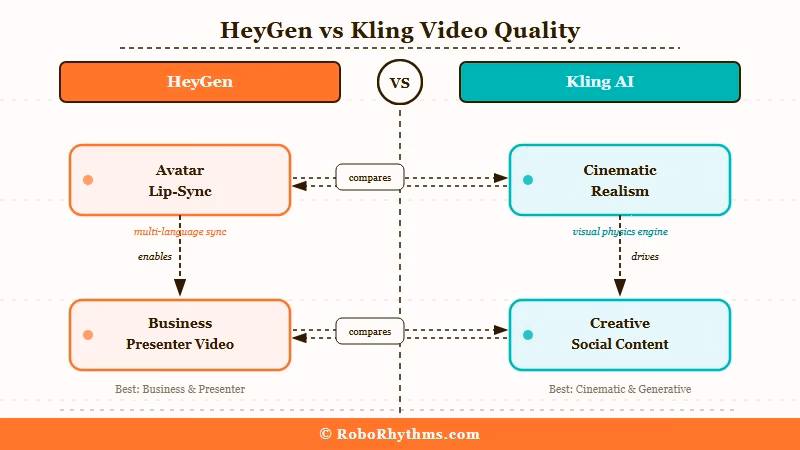 HeyGen avatar quality vs Kling AI cinematic quality comparison