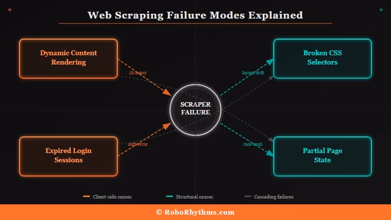 Four failure modes of web scraping in AI agent pipelines