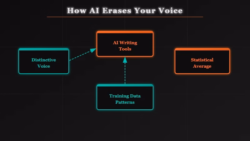 AI writing convergence toward statistical mean erasing individual voice