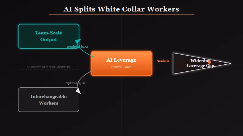 AI worker sorting pattern leverage gap versus output diagram
