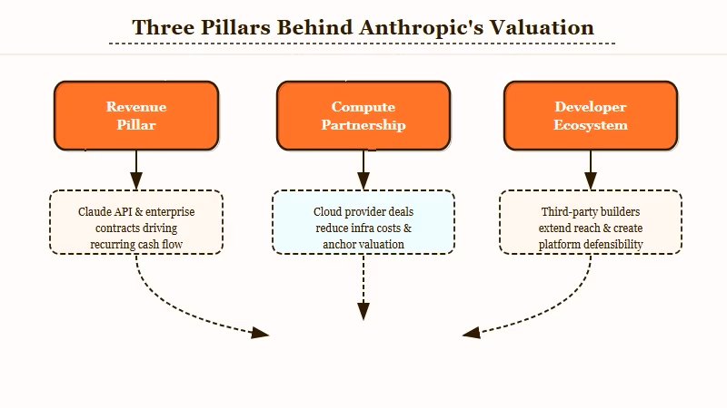 Three pillars supporting Anthropic valuation diagram