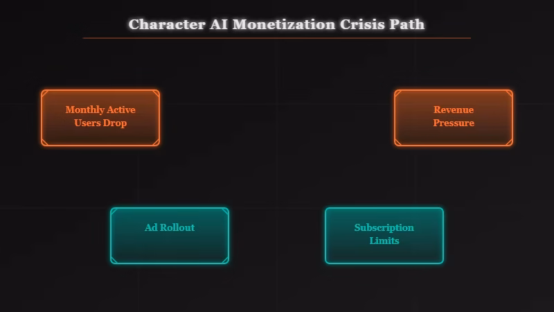 Character AI revenue pressure user decline 2025