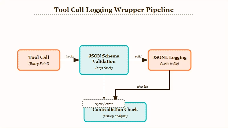Logging wrapper pipeline around tool calls