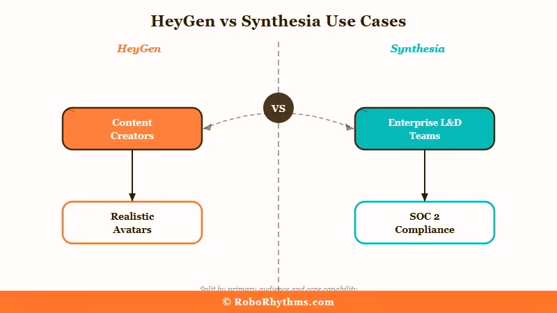 HeyGen vs Synthesia use case winner by scenario