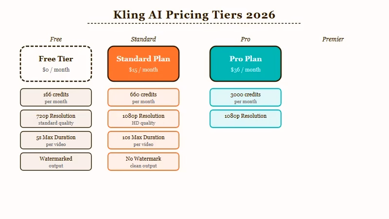 Kling AI pricing tiers from free to Premier plan