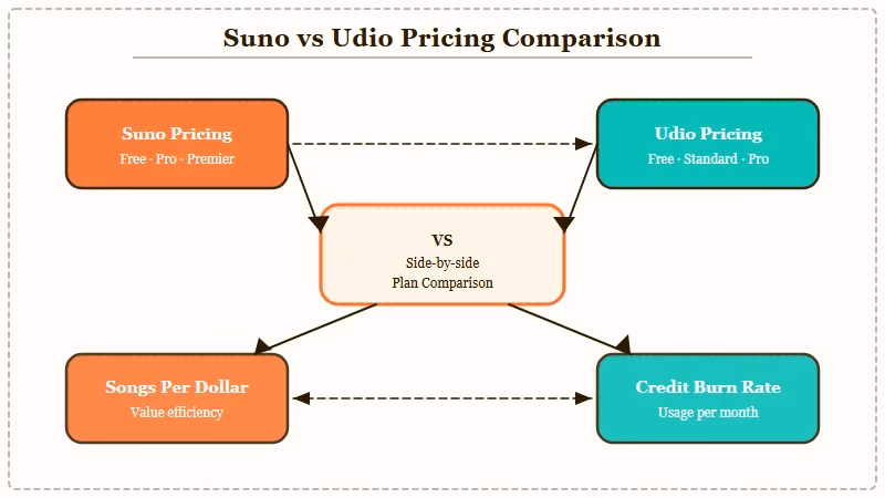 Suno vs Udio pricing tiers comparison