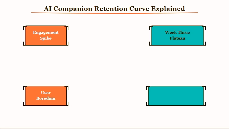 AI companion engagement decay curve week three plateau