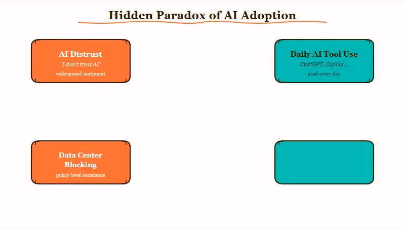 AI trust gap and usage contradiction diagram