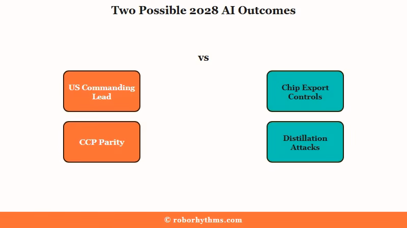 Two 2028 AI leadership scenarios diagram