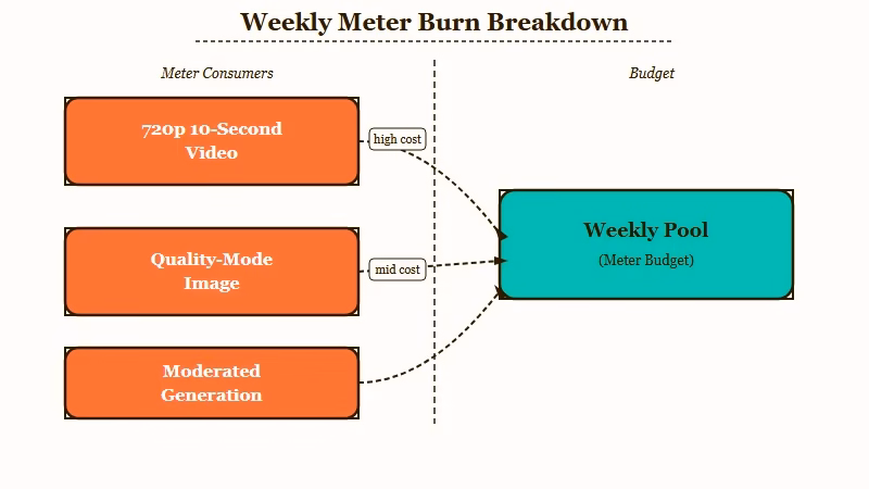 Grok weekly usage burn rates for video and images