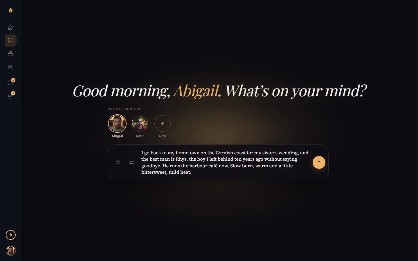 BlushFiction story prompt screen where you describe a romance story in your own words
