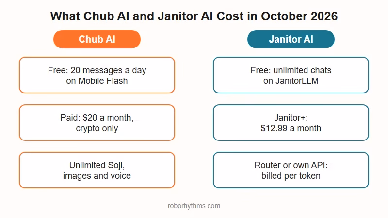 Chub AI versus Janitor AI pricing and setup cost
